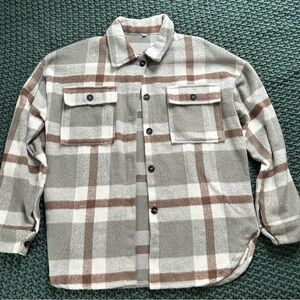 Amazon Women's Plaid Flannel Jacket - Brown and Cream